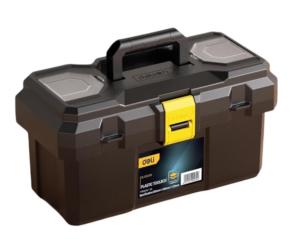 Deli Small Tool Box, 15in Plastic Toolbox with Handle, Portable Tool Box