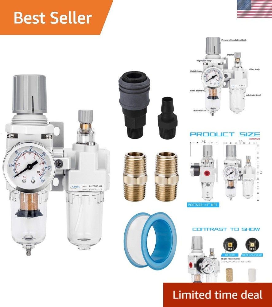 3-in-1 Compressed Air Filter Regulator Lubricator Combo - Polycarbonate Bowl