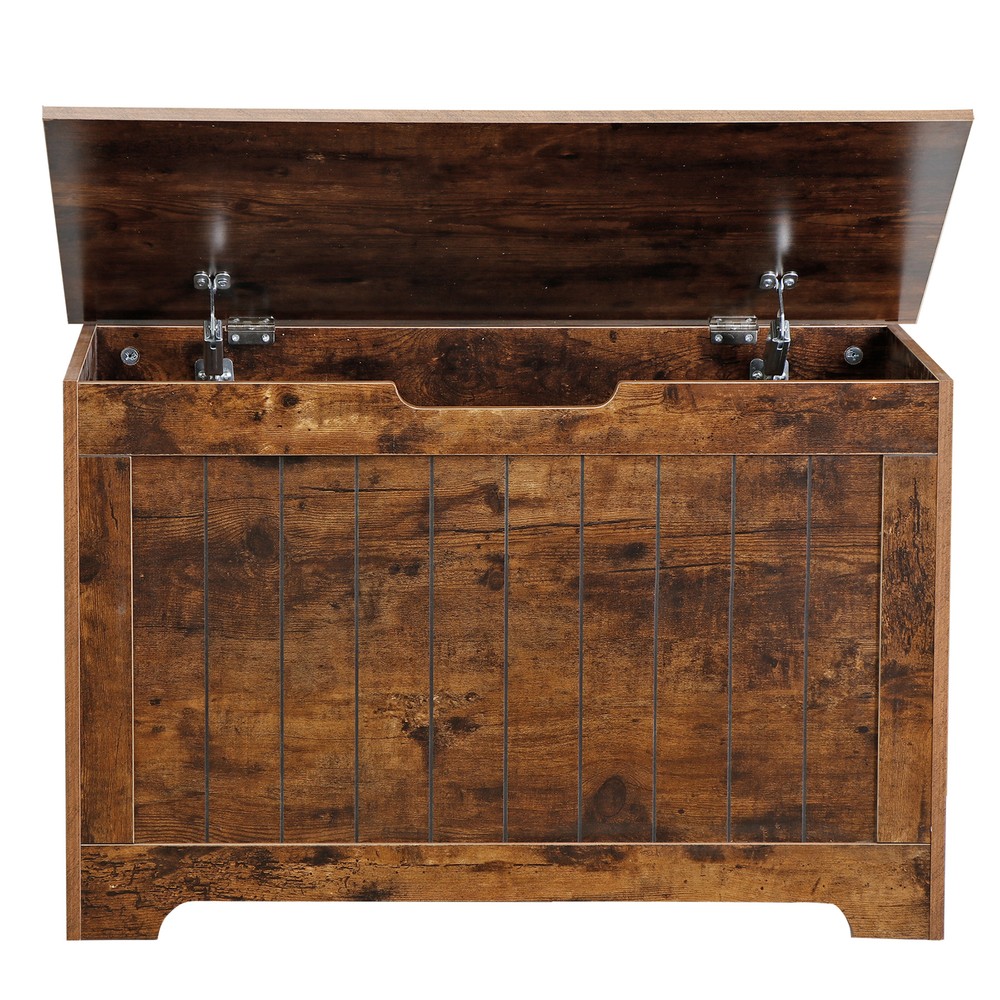 Toy Box Entryway Storage Chest Bench with 2 Safety Hinge Rust Brown Home Decor