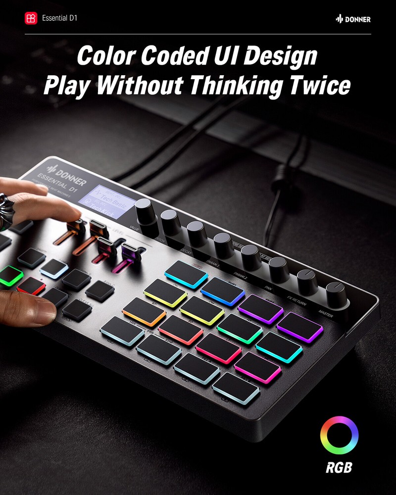 Donner Essential D1 Synthesizer Sequencer Drum Machine + Software Online Lessons