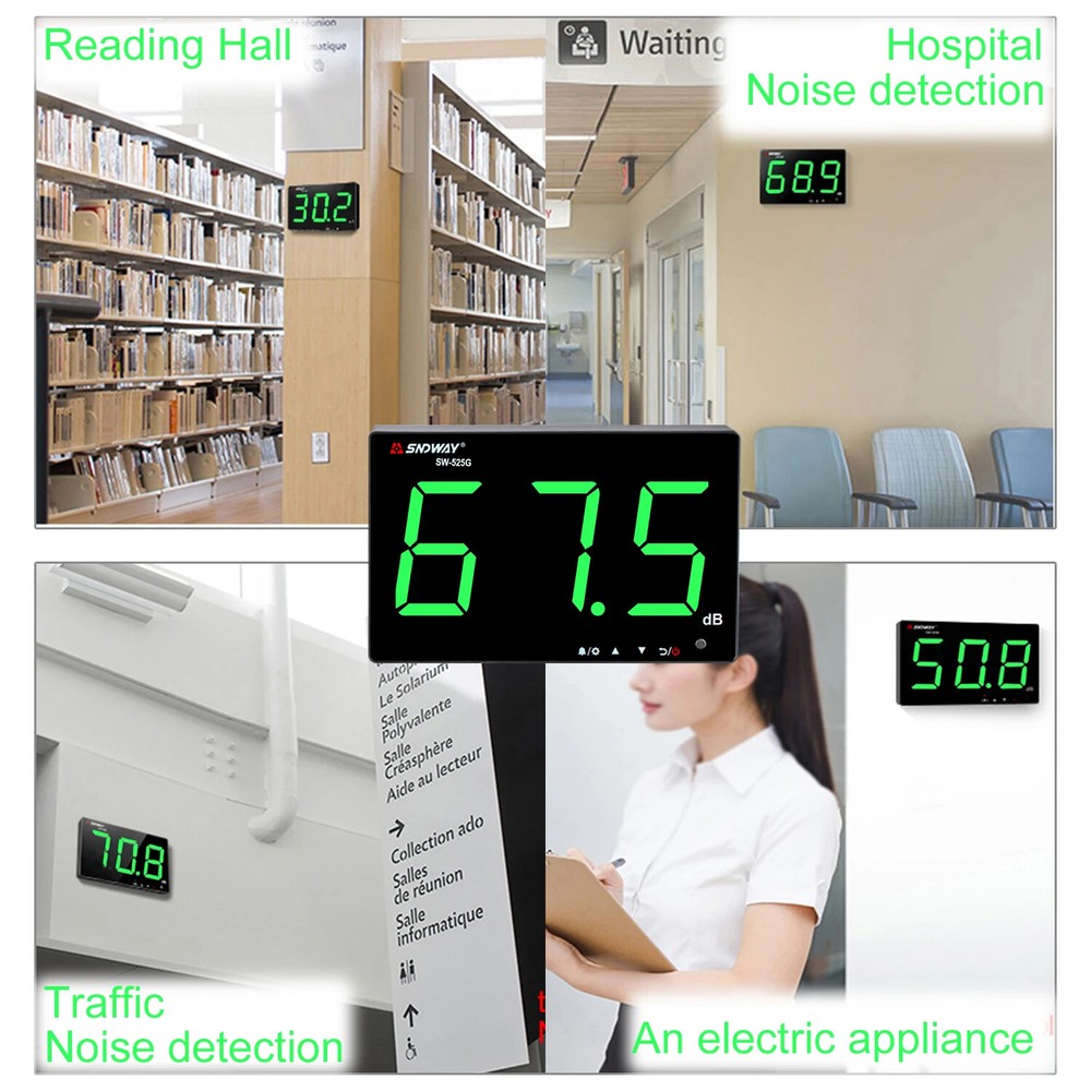 Decibel Meter - 30-130Db Range Wall Mount Sound Level Meter with LCD Display