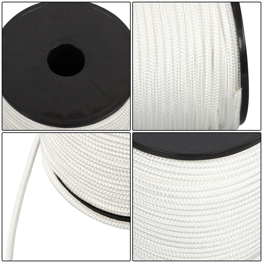 Multipurpose White Nylon Rope Sturdy Spool Solid Braid Knot Rope 1/4" × 5250'