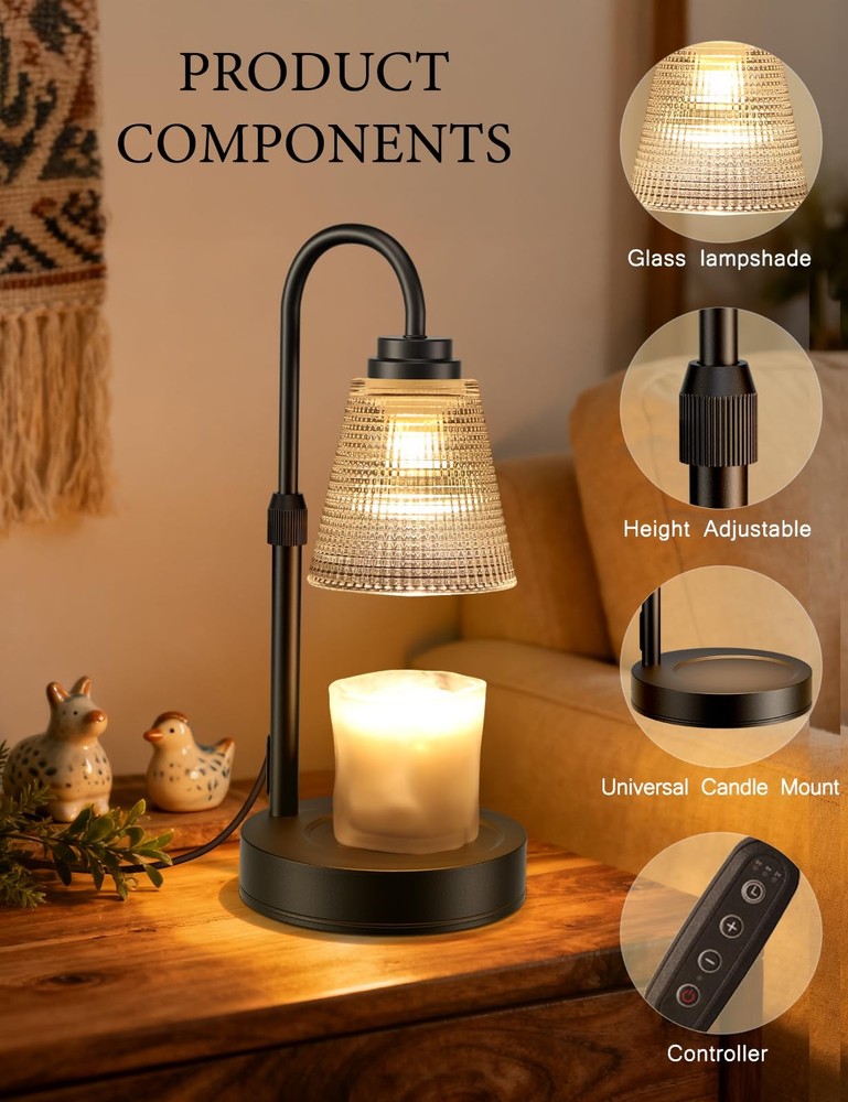 Candle Warmer Lamp with Timer Dimmable, Adjustable Height Wax Melts Black