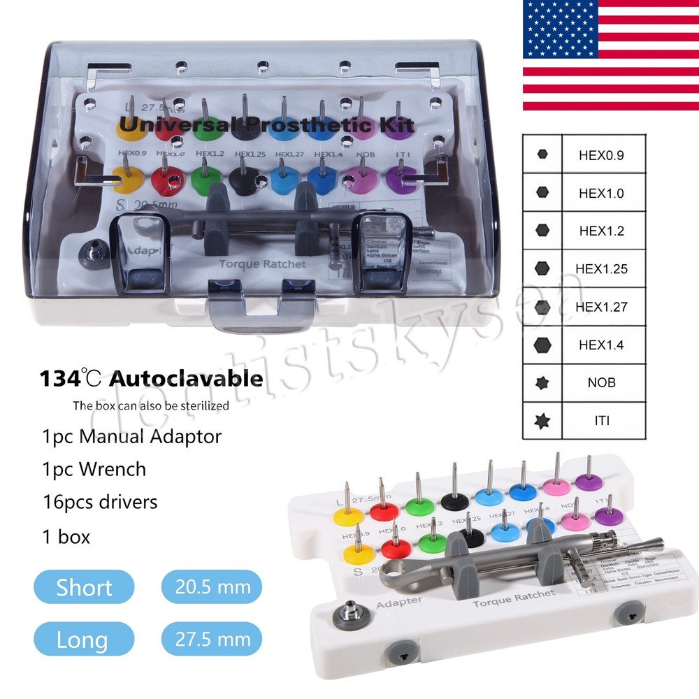 Universal Implant Prosthetic Kit Screwdriver Hex Driver Torque Wrench 16 drivers