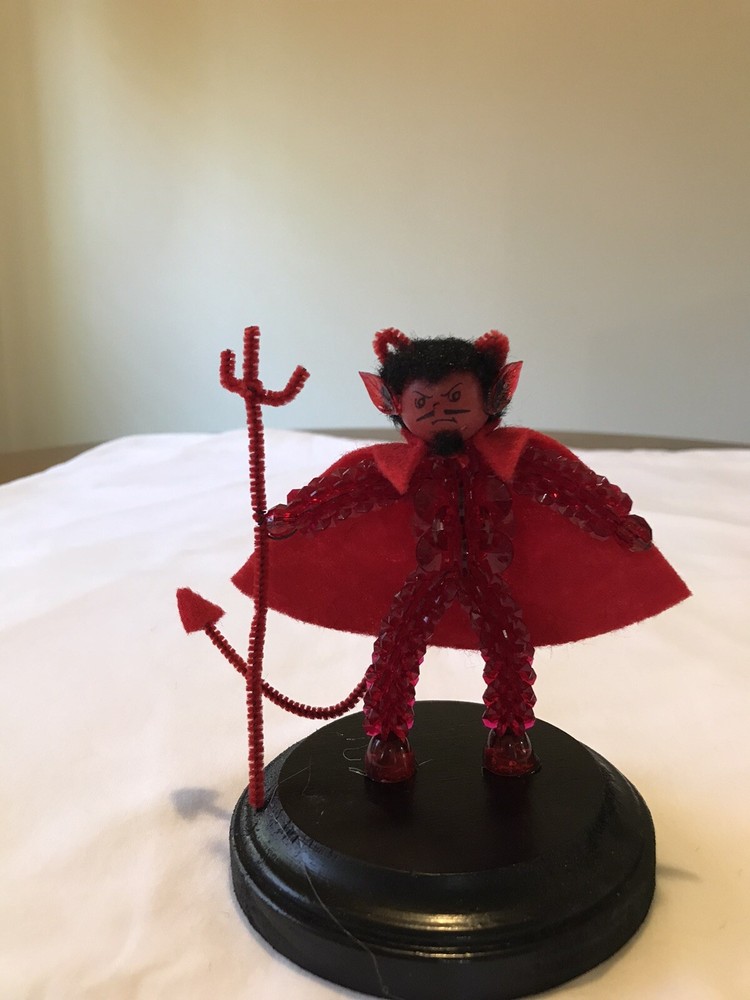 Beaded Devil On Wood Base