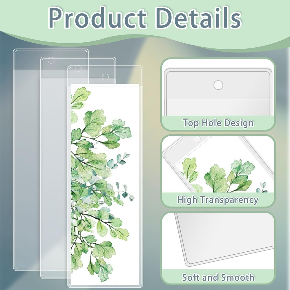 DSYIL 100 Pack Bookmark Sleeves Clear, Plastic Holders Bulk, Clear