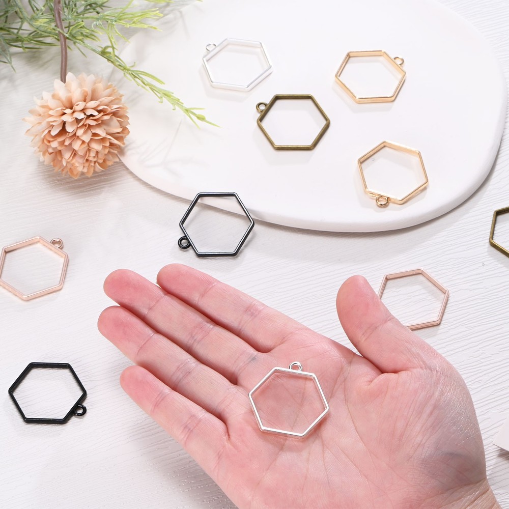 20-Pack Open Bezels, Hexagon Shape Bezel Pendants for Resin[Silver Tone]