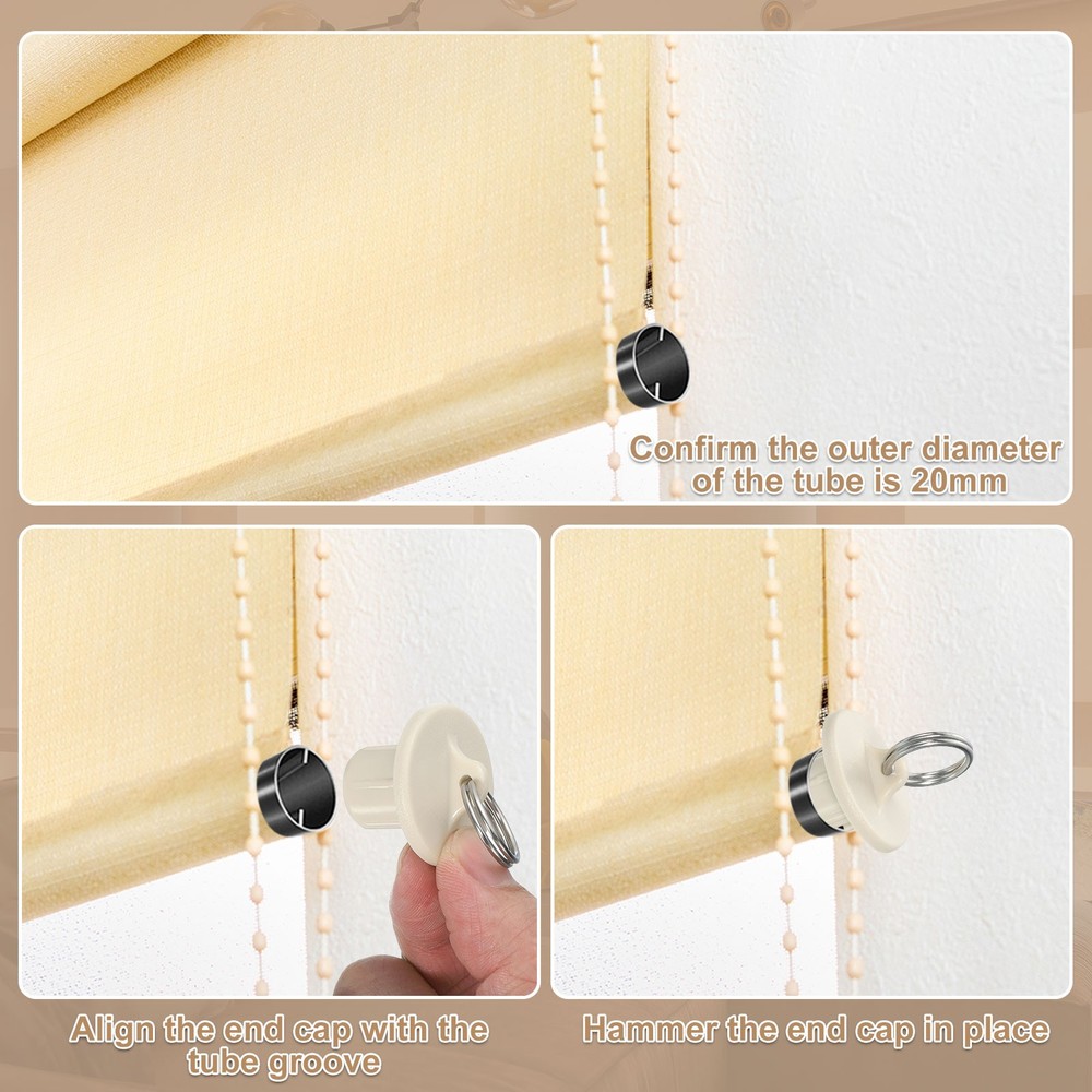 6Pcs Roller Shades Pull Ring End Cap, Roller Up Blinds Replacement, Beige