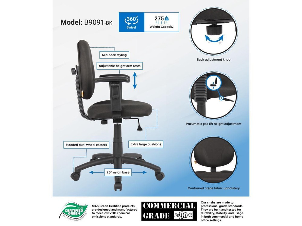 BOSS Office Products B9091-BK Task Chairs