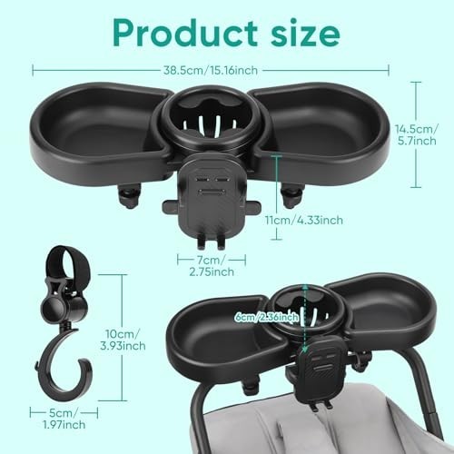 Multi Function Stroller Snack Tray 4 in 1 Cup & Phone Holder Double Tray