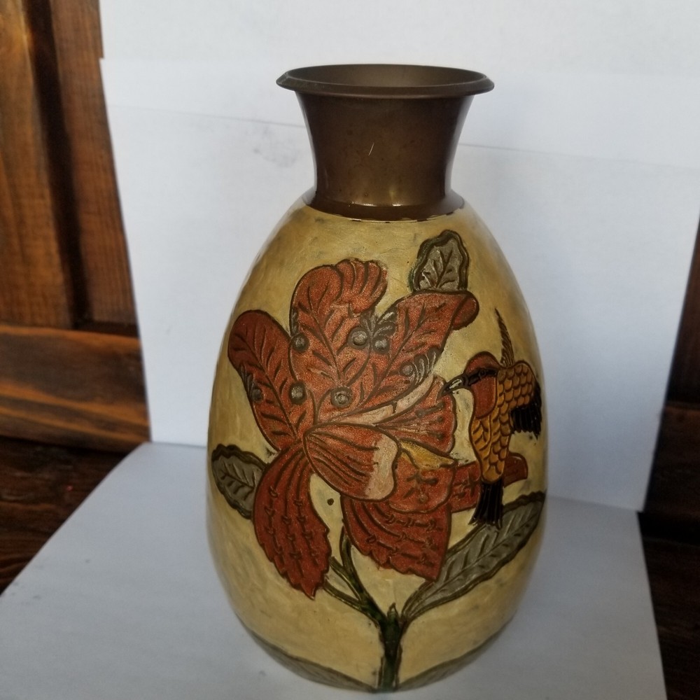 Brass Hand Painted 9 Inch Vase
