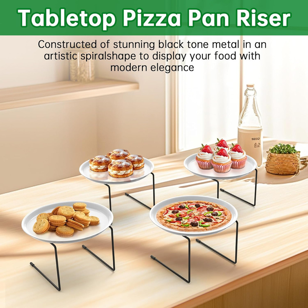 4-Pack Black Metal Pizza Table Stands for Serving and Display