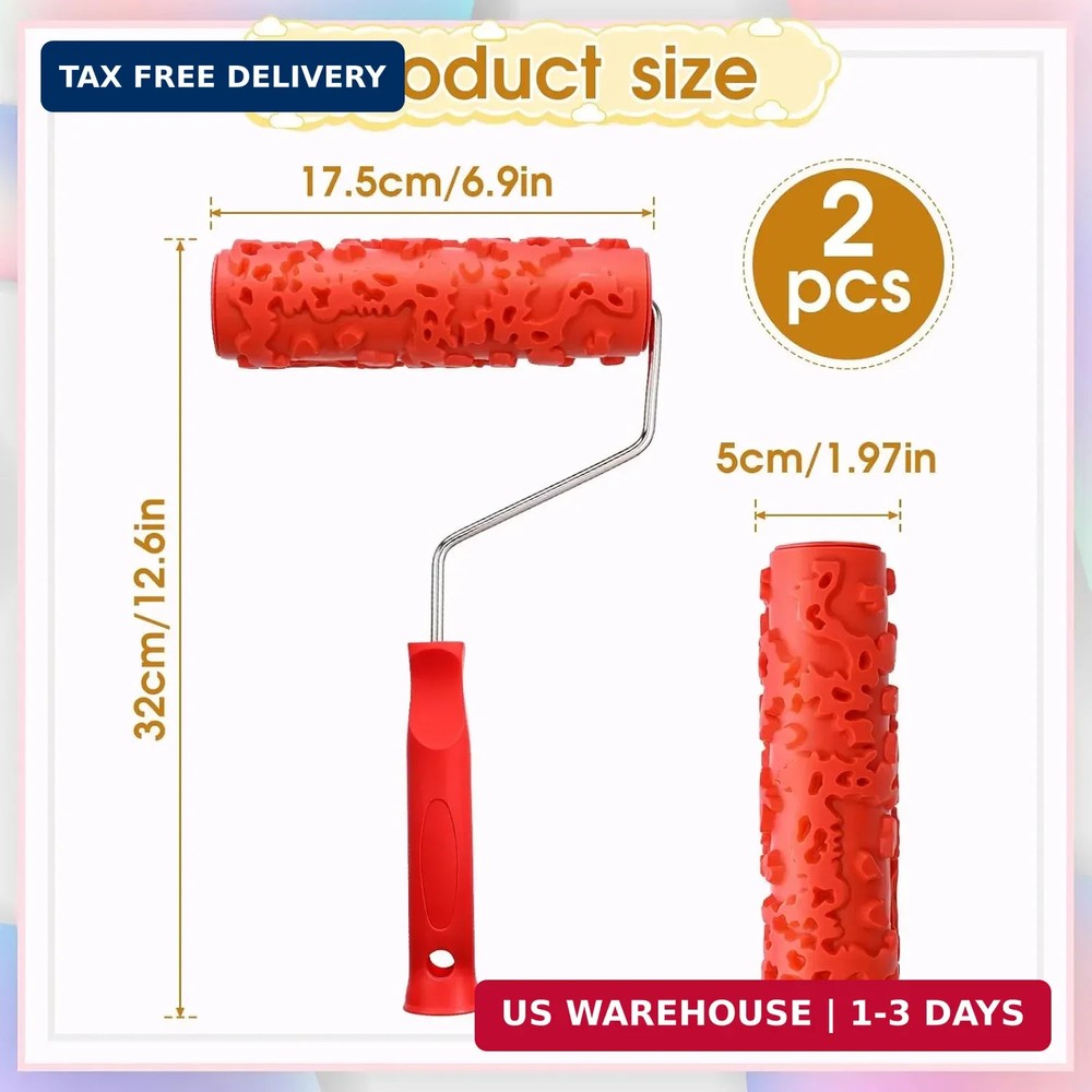 2 Pcs Texture Roller 7'' Drywall Texture Roller Decoration Textured Paint Roller