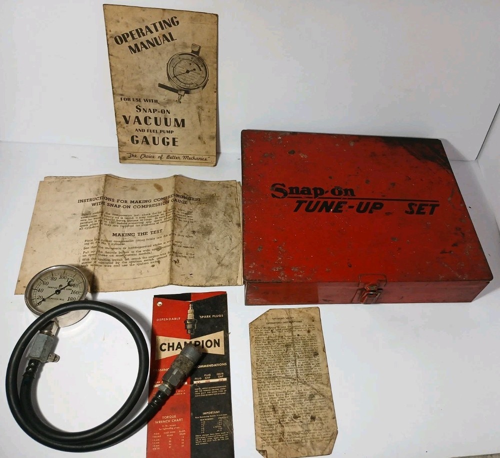 Vintage Snap-on Tool Box Tune Up Set Box Inserts + Compression Gauge Kenosha WI