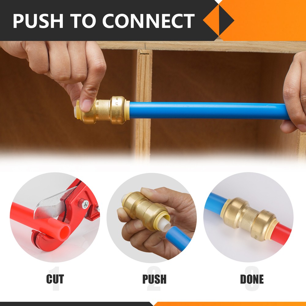 EFIELD (2 to100 Pack) 3/4"Push Fit×1/2"Reducing Coupling Brass Fitting Lead Free