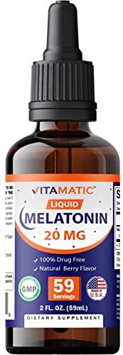 2 Packs - Vitamatic Melatonin 20mg Liquid Drops - 2 Fluid Ounce (59ml)