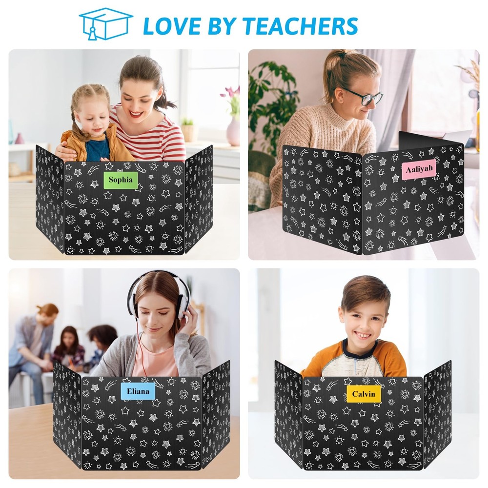 Black 24-Pack Desk Dividers for Students, Waterproof Plastic Study Carrel Div...