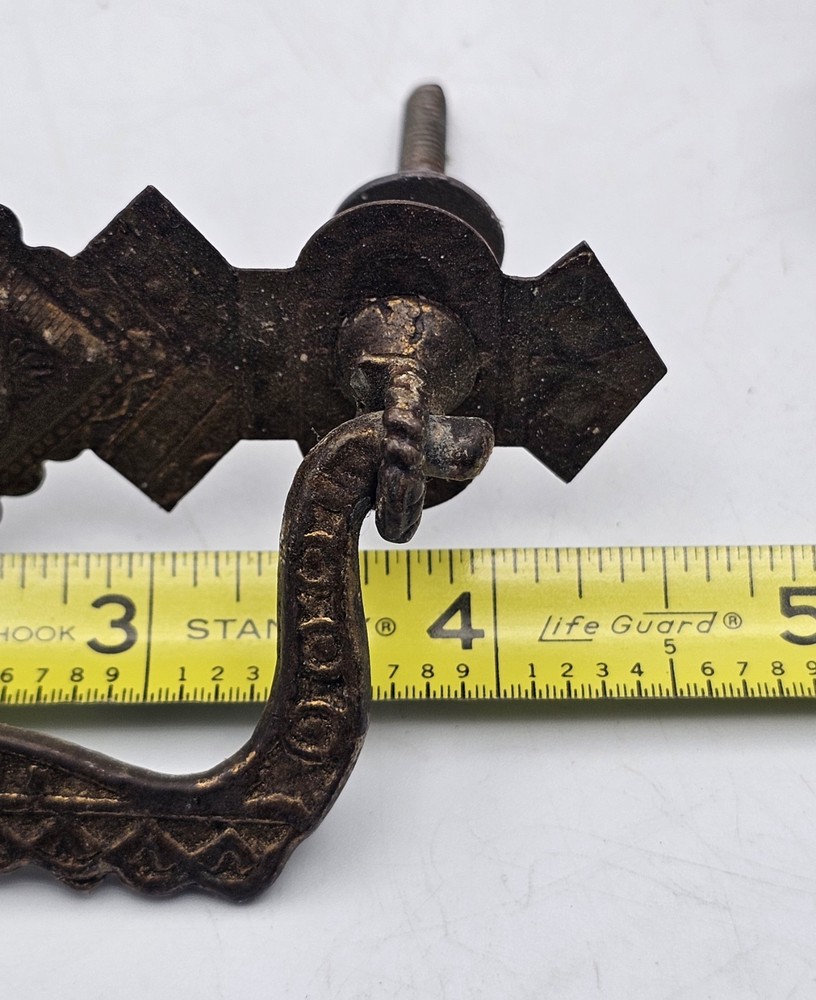 Antique Pressed Brass Drawer Pulls Ornate Gothis Style ~ 2 Pairs