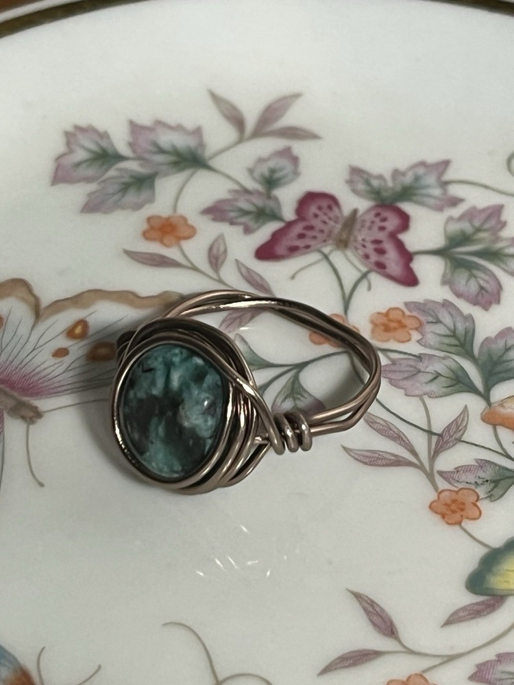 African Jasper gemstone Wire wrapped Ring handmade Size 8