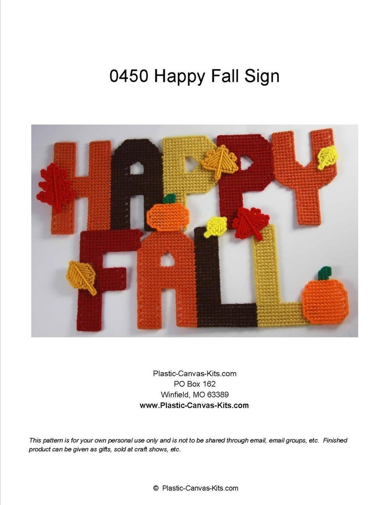 Happy Fall-Leave/Pumpkins- Wall Hanging-Plastic Canvas Pattern or Kit