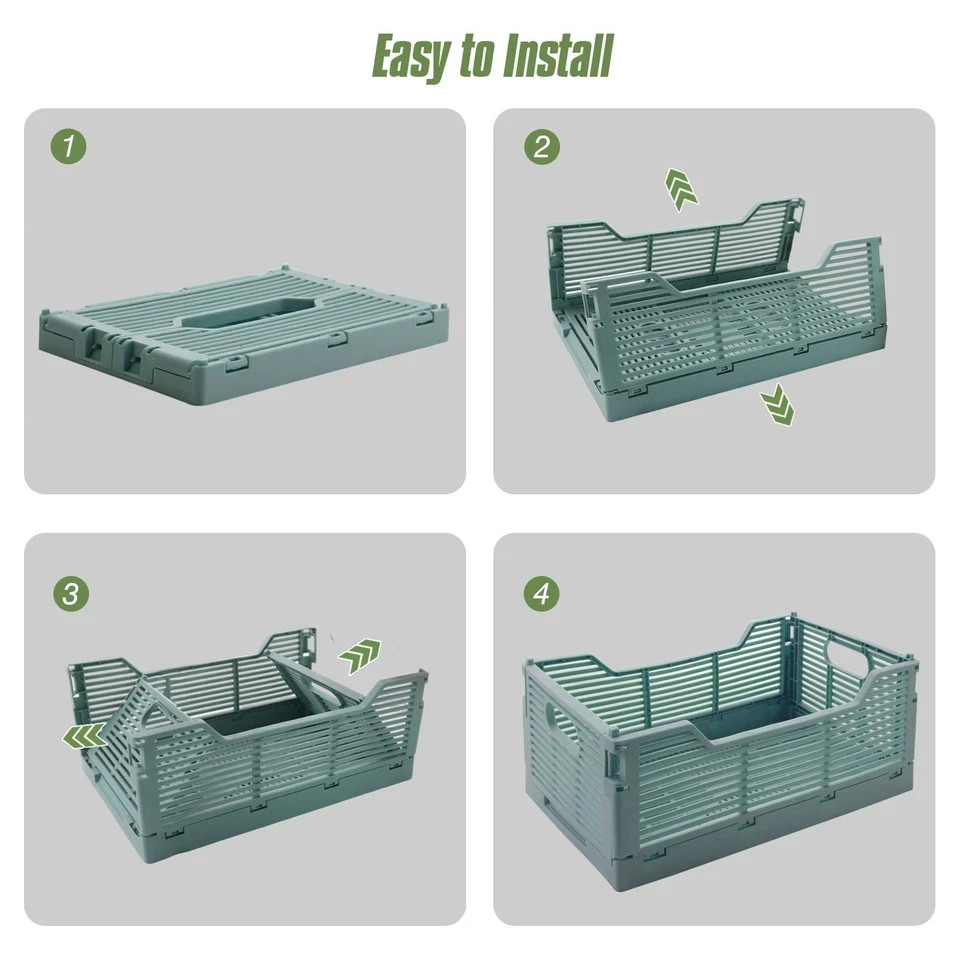Collapsible Plastic Storage Crates Stackable Set of 4