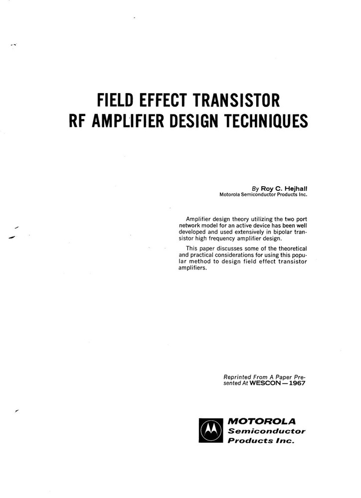 Motorola Reprint - Field Effect Transistor RF Amplifier Design Techniques