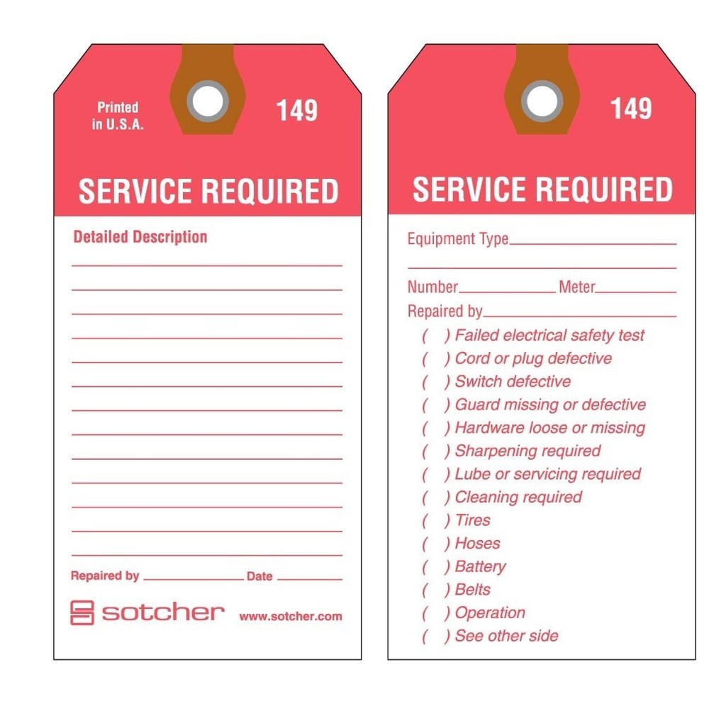 Sotcher Measurements Inc. #149 Service Required Tags 795 Ct.  Repair Tickets