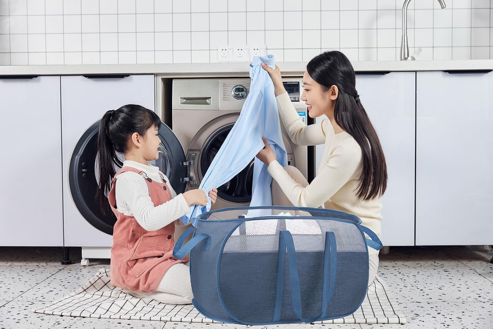 pop-up laundry basket，with Durable Handles collapsible Mesh laundry Hamper,Ea...