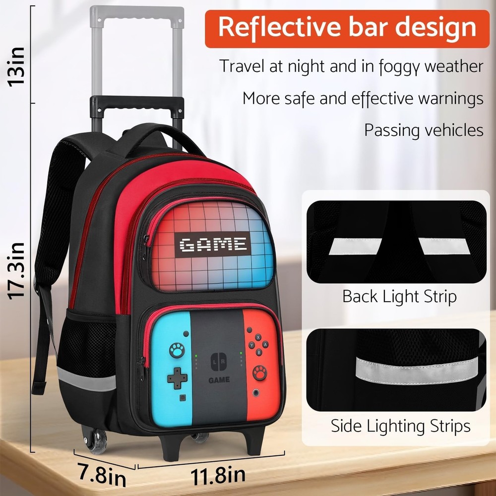 Boys Rolling Backpack for Kids - Gamer Kids Rolling Backpack with Wheels for ...