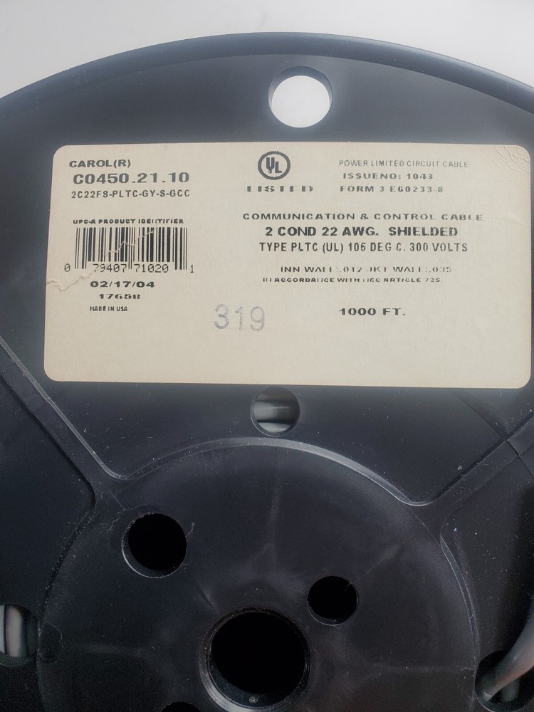 CAROL 22/2 Shielded PLTC 105° Gray 1000' Spool