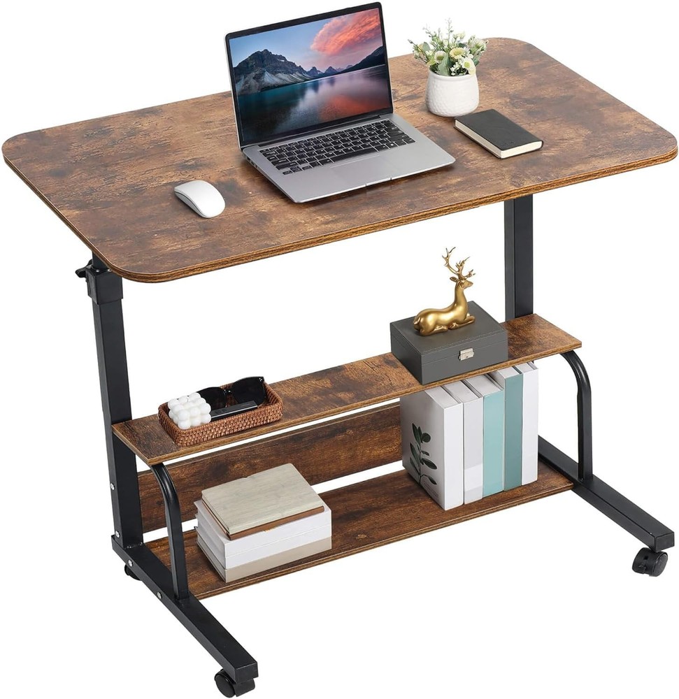 Adjustable Height Durable Computer Desk Small Space Rolling Writing W/ Wheels