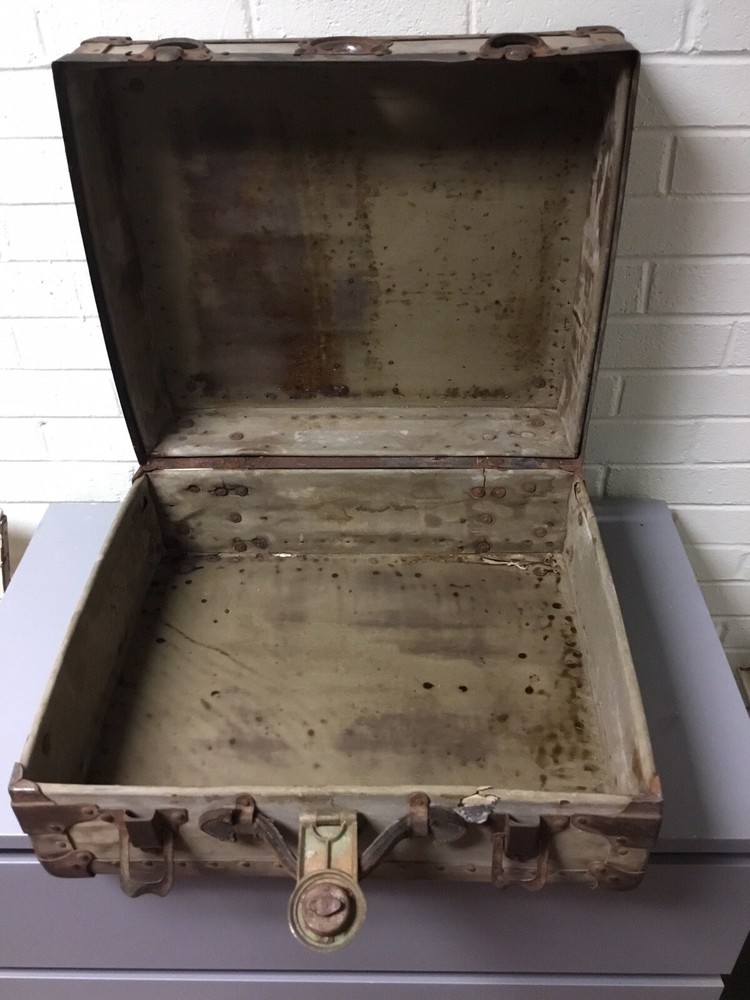 VTG NEVERBREAK TRUNK L. GOLDSMITH & SON PRIMITIVE STEAMPUNK SUITCASE TRUNK CASE