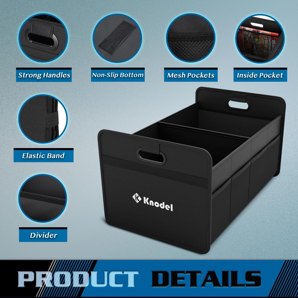 K KNODEL Car Trunk Organizer, Foldable Organizer for Car, Medium, Black
