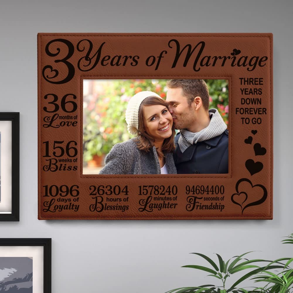 3rd Anniversary Engraved Rawhide Leather Picture Frame (5x7 Horizontal)