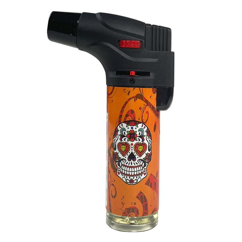 12 Pack Jumbo 4" Single Jet Flame Torch Gun Lighter Refillable Lockable C Skull
