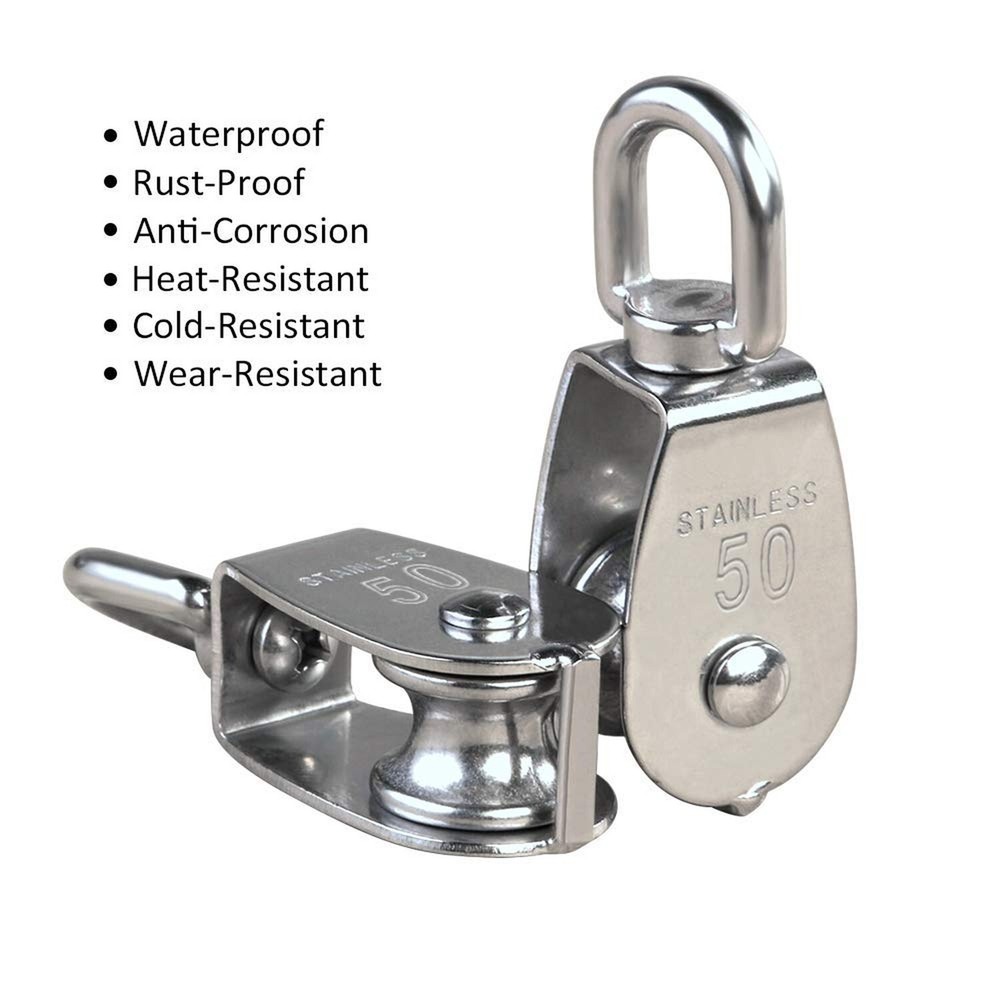 Rocaris 4 Pack M50 Lifting Single Pulley Roller Loading 880Ibs, 304 Stainless...