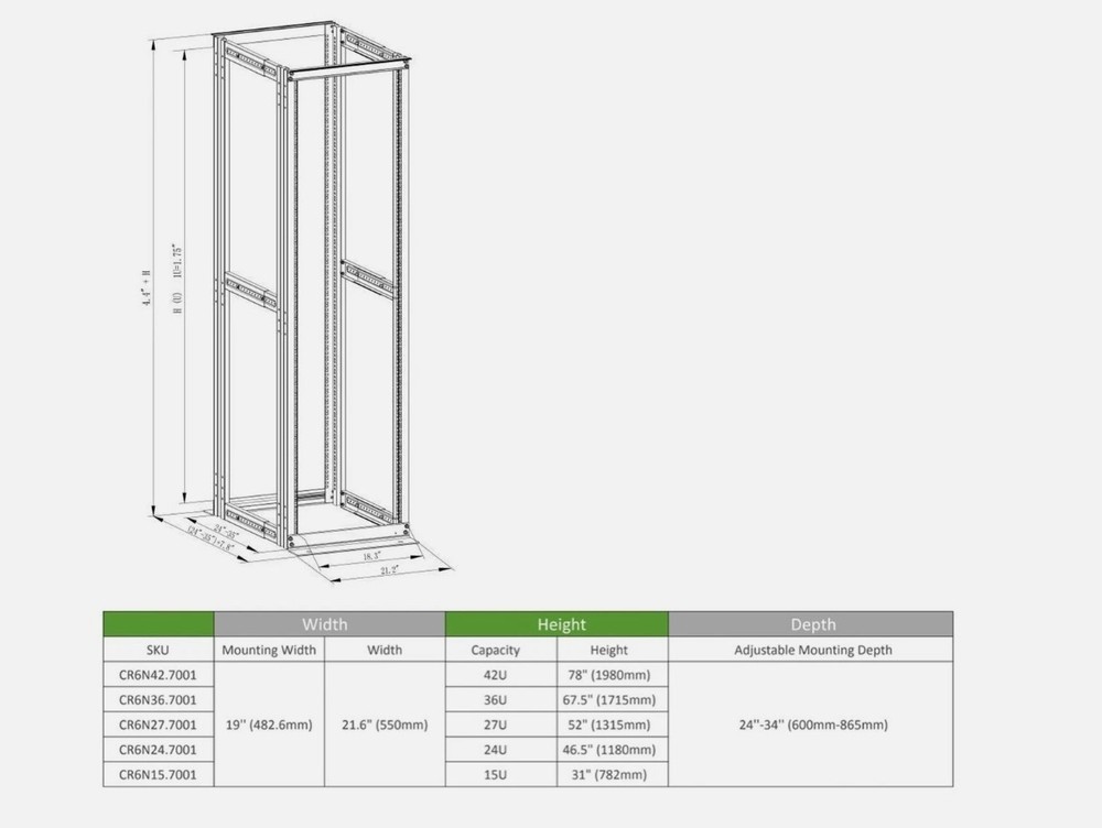 27U 4 Post Server Rack Open Frame Data Network Enclosure19" Adjustable Depth