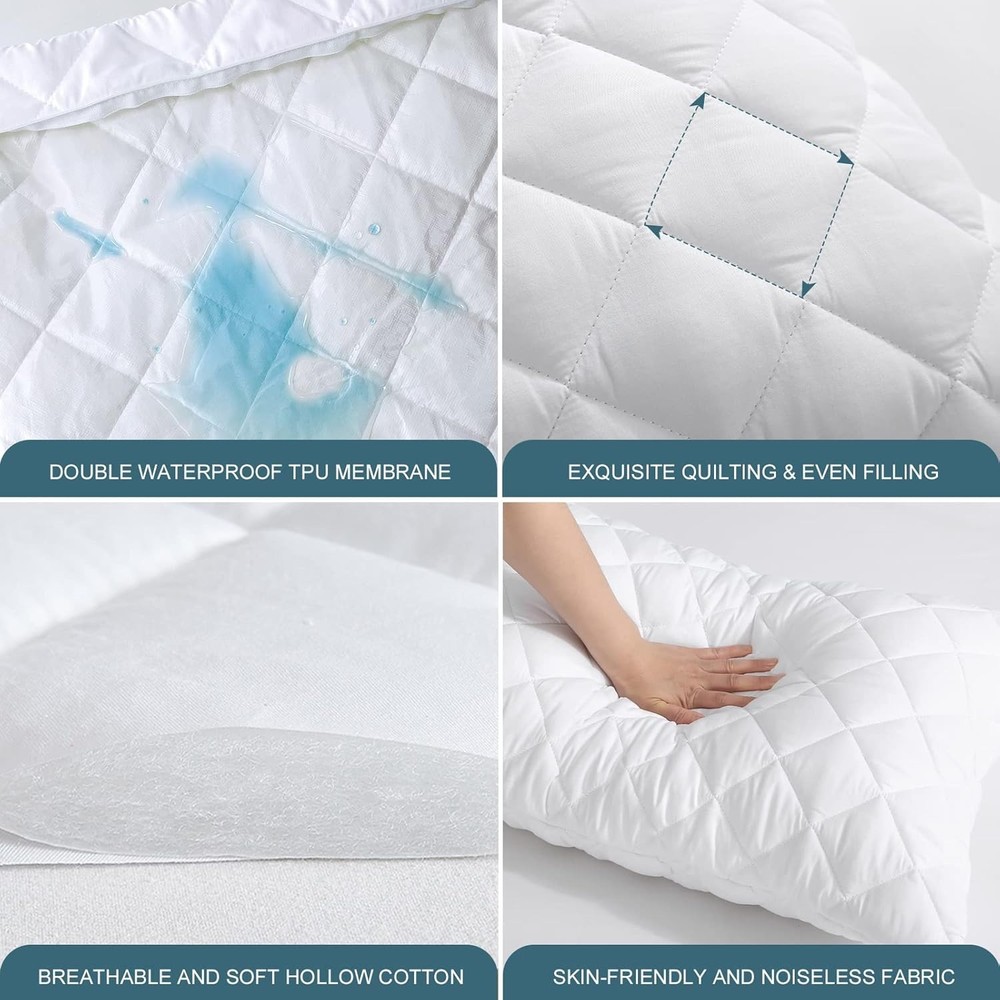 UNILIBRA Waterproof Pillow Protector Quilted Standard Protector, White
