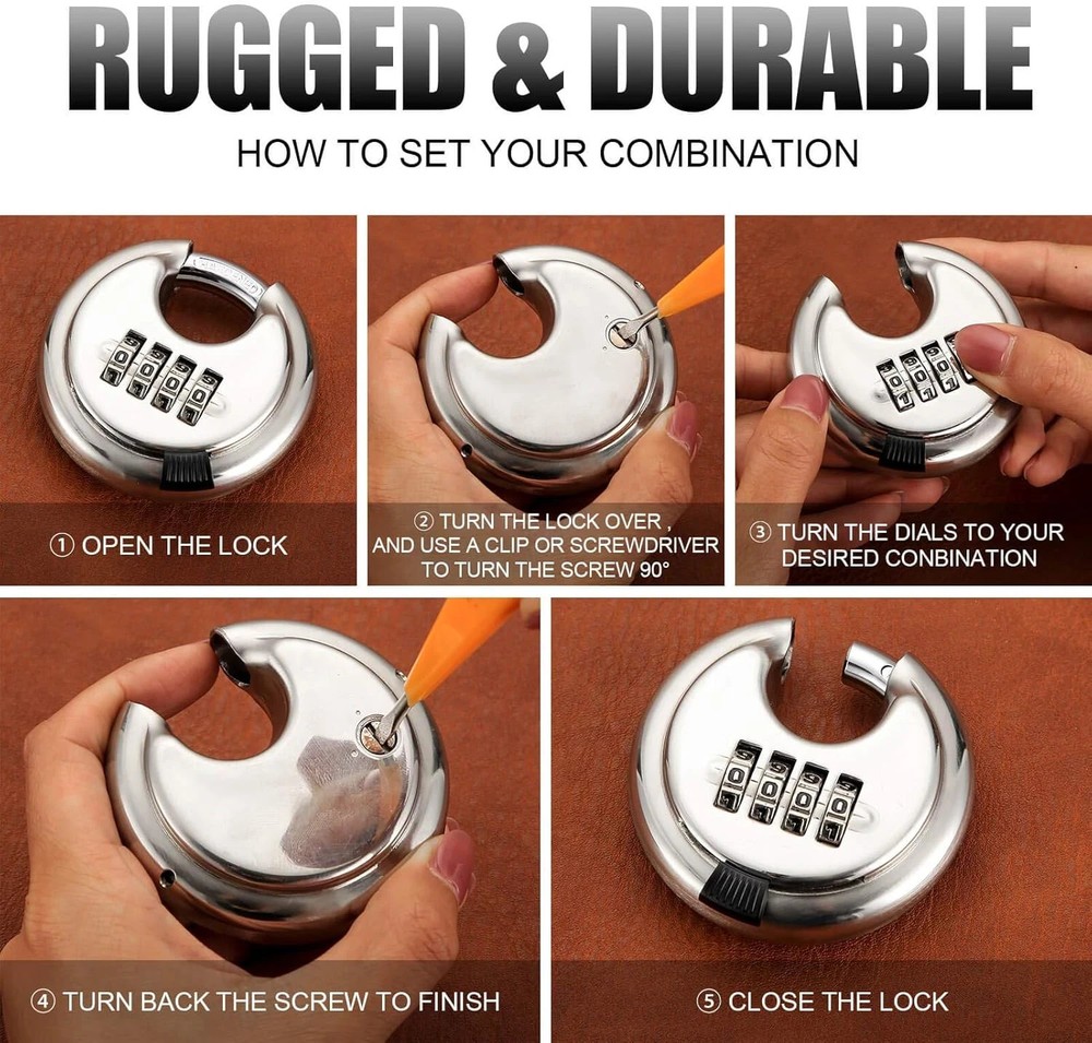 round Combination Lock, Uncuttable Combination Disc Padlock, 3/8 Inch ...