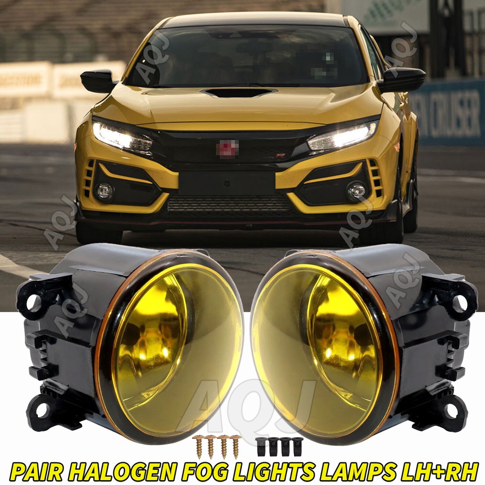 Pair yellow Fog Light Driving Fit 2016 2017 2018 2019 2020 2021 Honda Civic