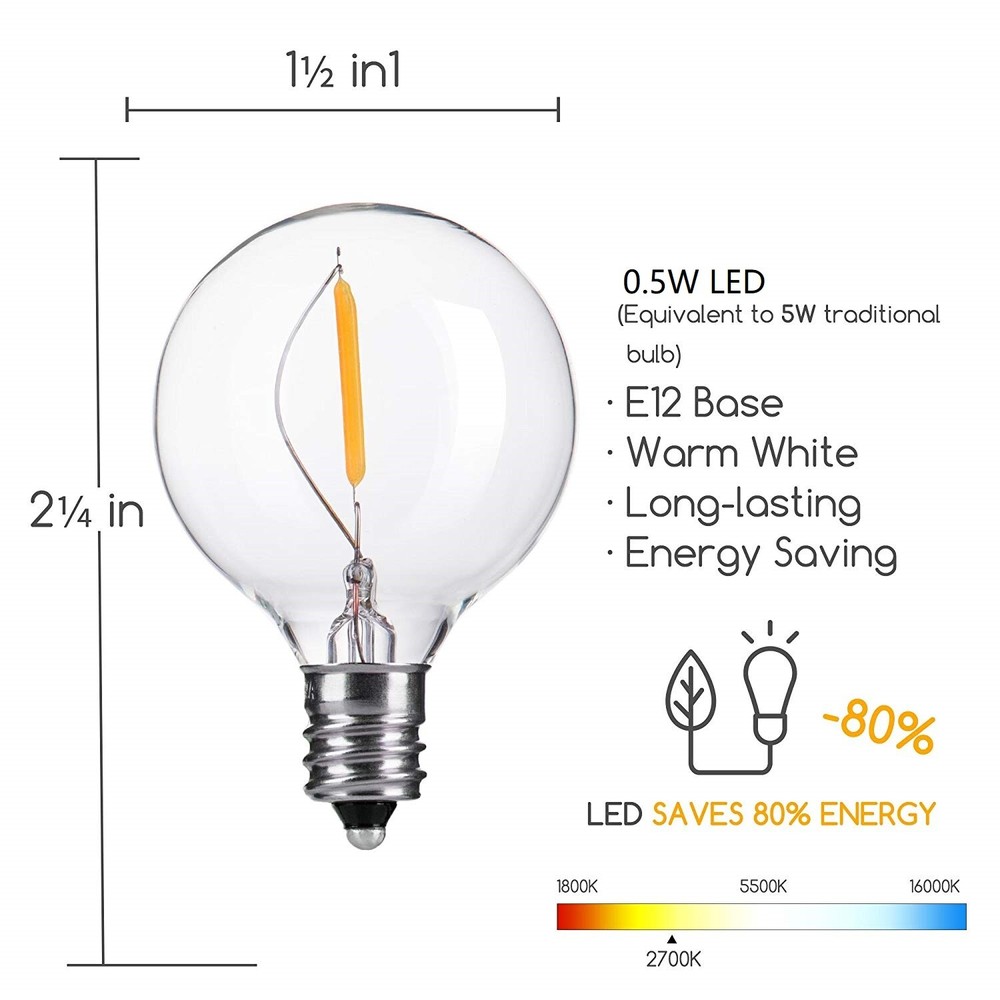 Clear G40 Globe LED Bulbs Dimmable for Outdoor String Light Bulbs Replacement