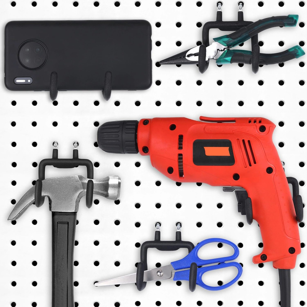 4 Pieces Pegboard Hooks Pegboard Drill Holder Peg Board Hooks for Hanging Black
