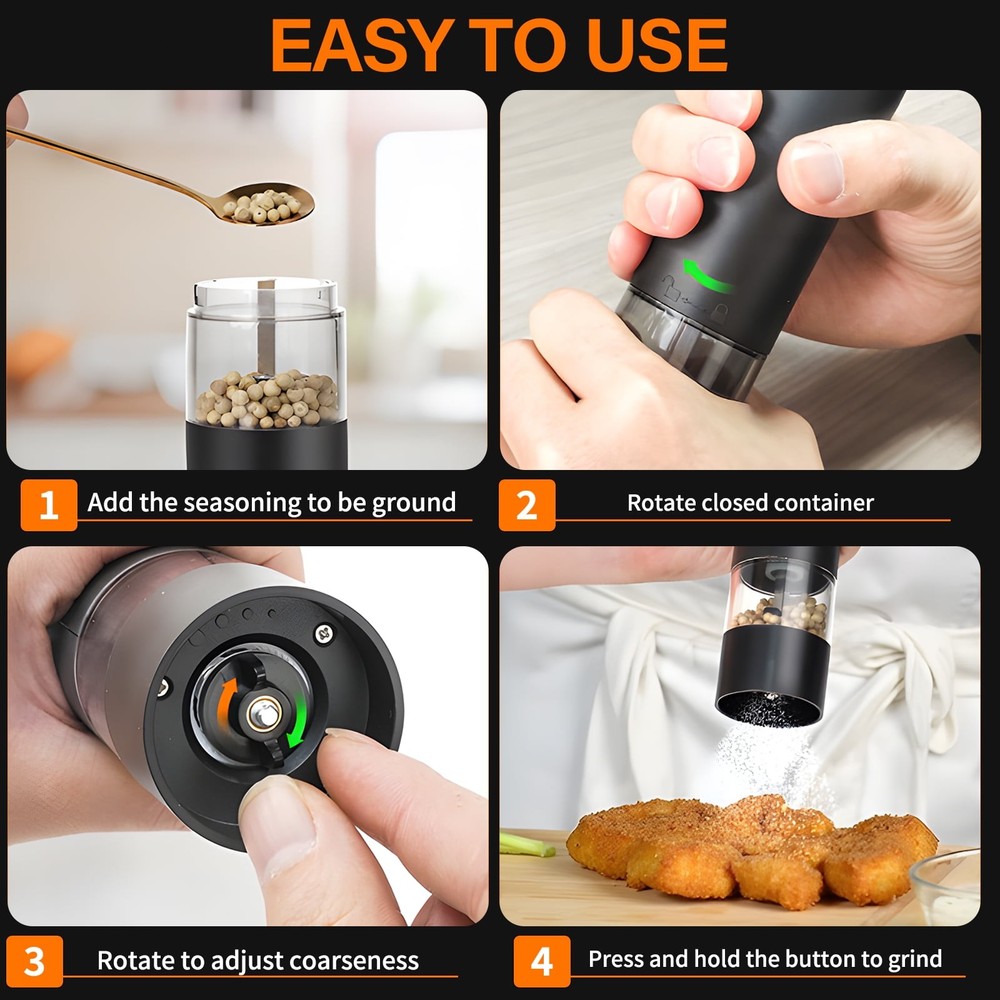 Electric Salt and Pepper Grinder Set, Automatic, Adjustable, Gift, 2 Pack