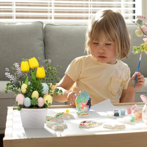 Easter Decorations, Artificial Easter Egg Tulip Flower Potted Table Yellow