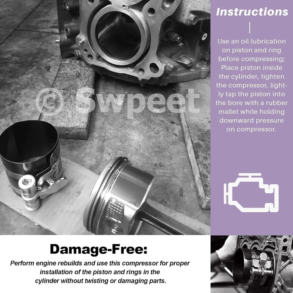 8Pcs 3" 4" 6" Piston Ring Compressor and Adjustable Piston Installation Tool