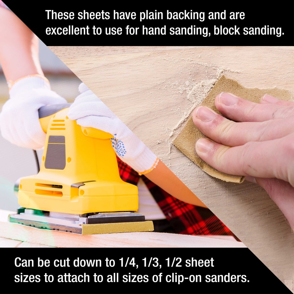 400 Grit - Full Size 9" x 11" Sheet Plain Backing Sandpaper - 10 Sanding Sheets