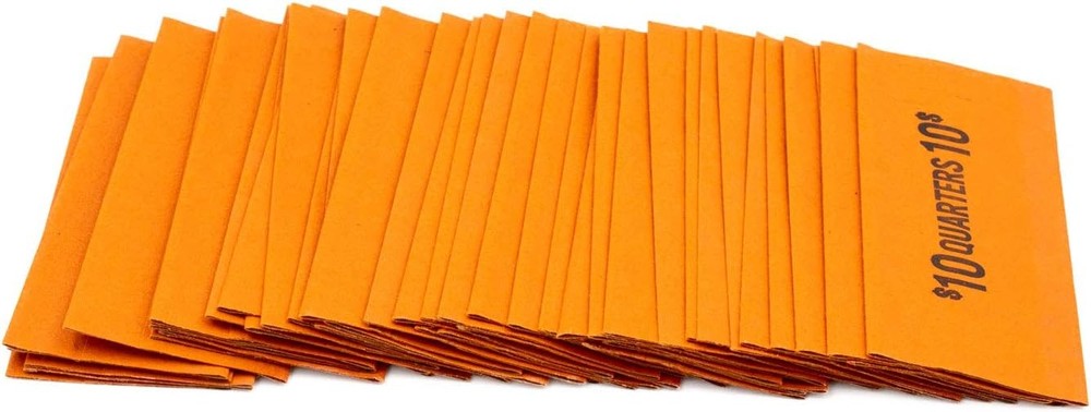 Quarter Flat Coin Wrappers, Solid Bundle of 100 100, Orange, Black