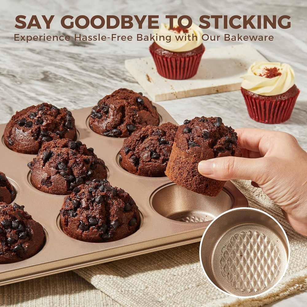 9-Piece Baking Pans Set Nonstick Stackable Non Toxic Bakeware Sets W/ Diamond