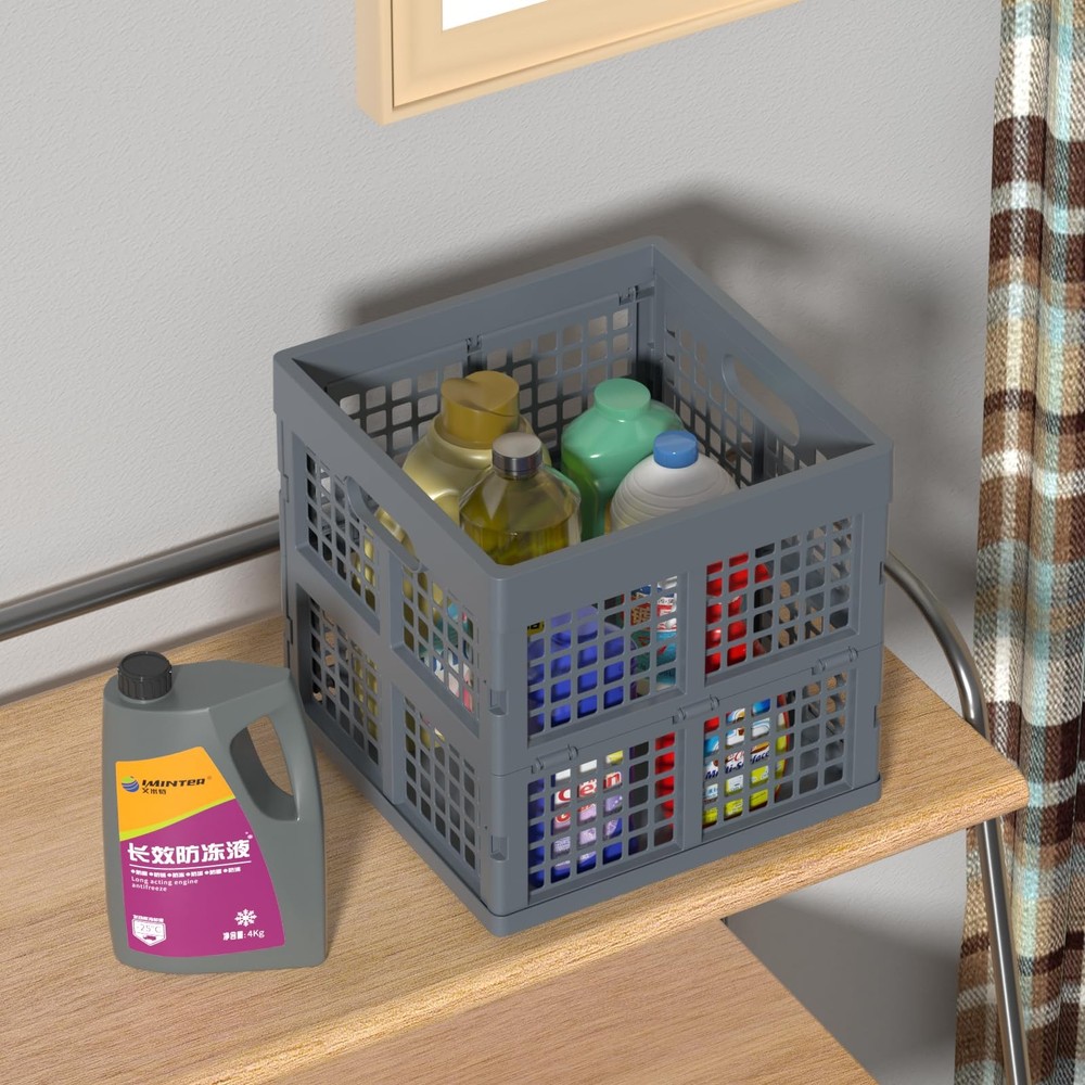 18 L Plastic Collapsible Crates Gray Stackable Plastic Milk Crate 3 Pack