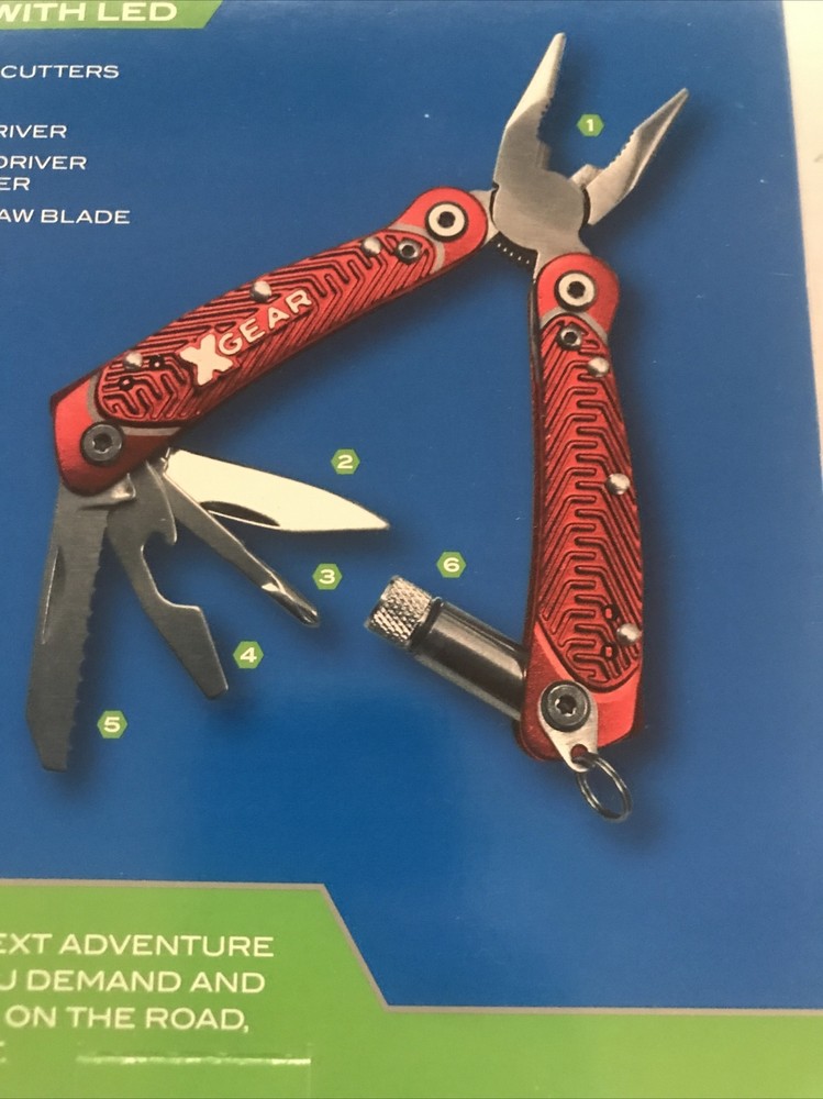X-Gear 8 Tool Men's Multi-Function Tool w/Led Light Retails $20 Red (2-PO-112)